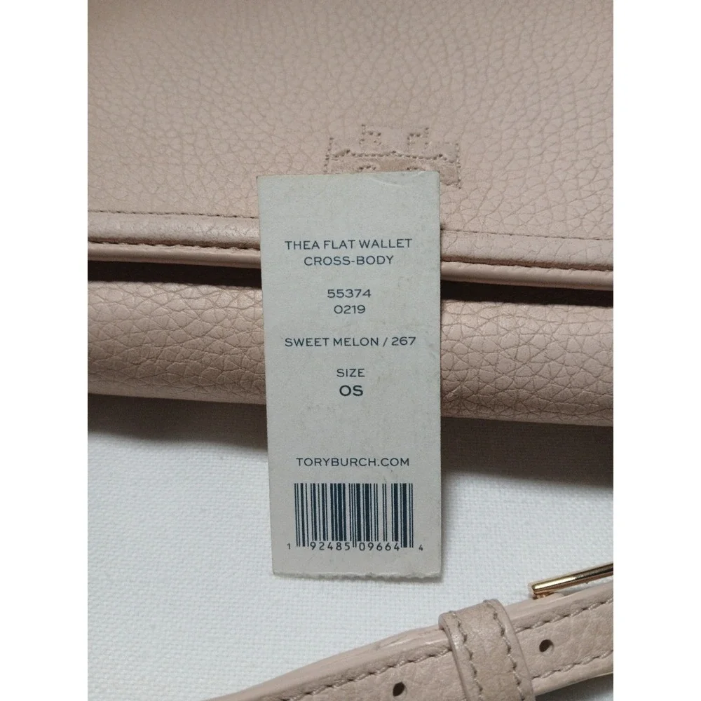 Tory Burch Thea Flat Wallet Crossbody Pebbled Leather Sweet Melon Bag